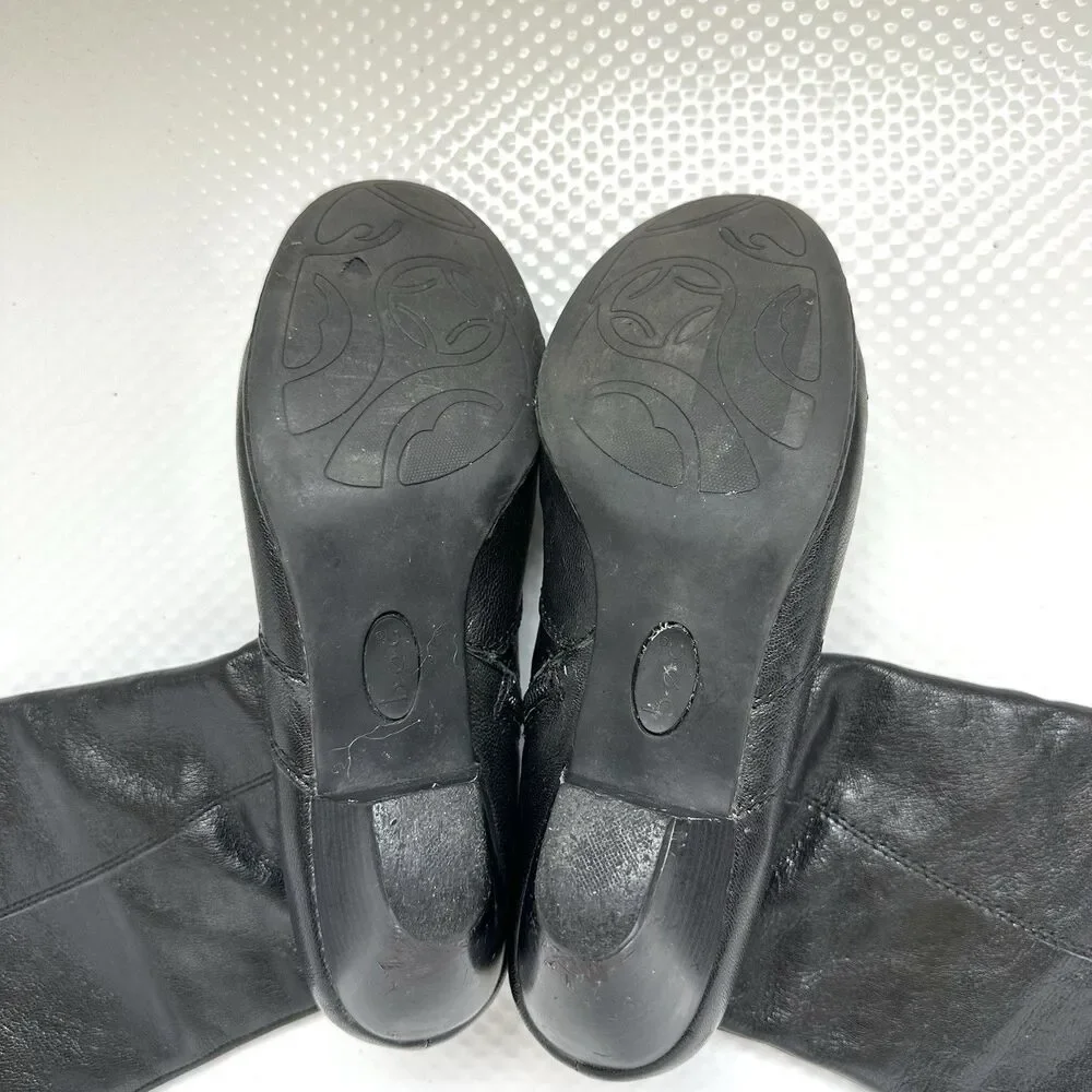 boc Black Leather Knee-High Zip Riding Boots